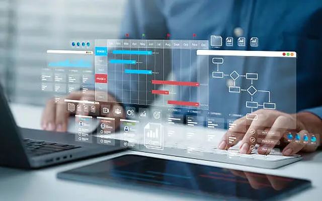 Technology roadmap planning on a laptop screen