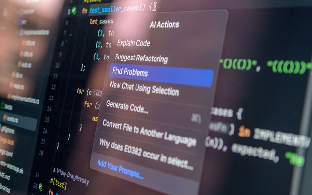Software developer AI code assistant menu on screen