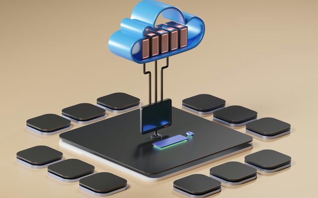 3D illustration of cloud infrastructure connected to distributed servers